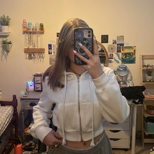 white zip up hoodie